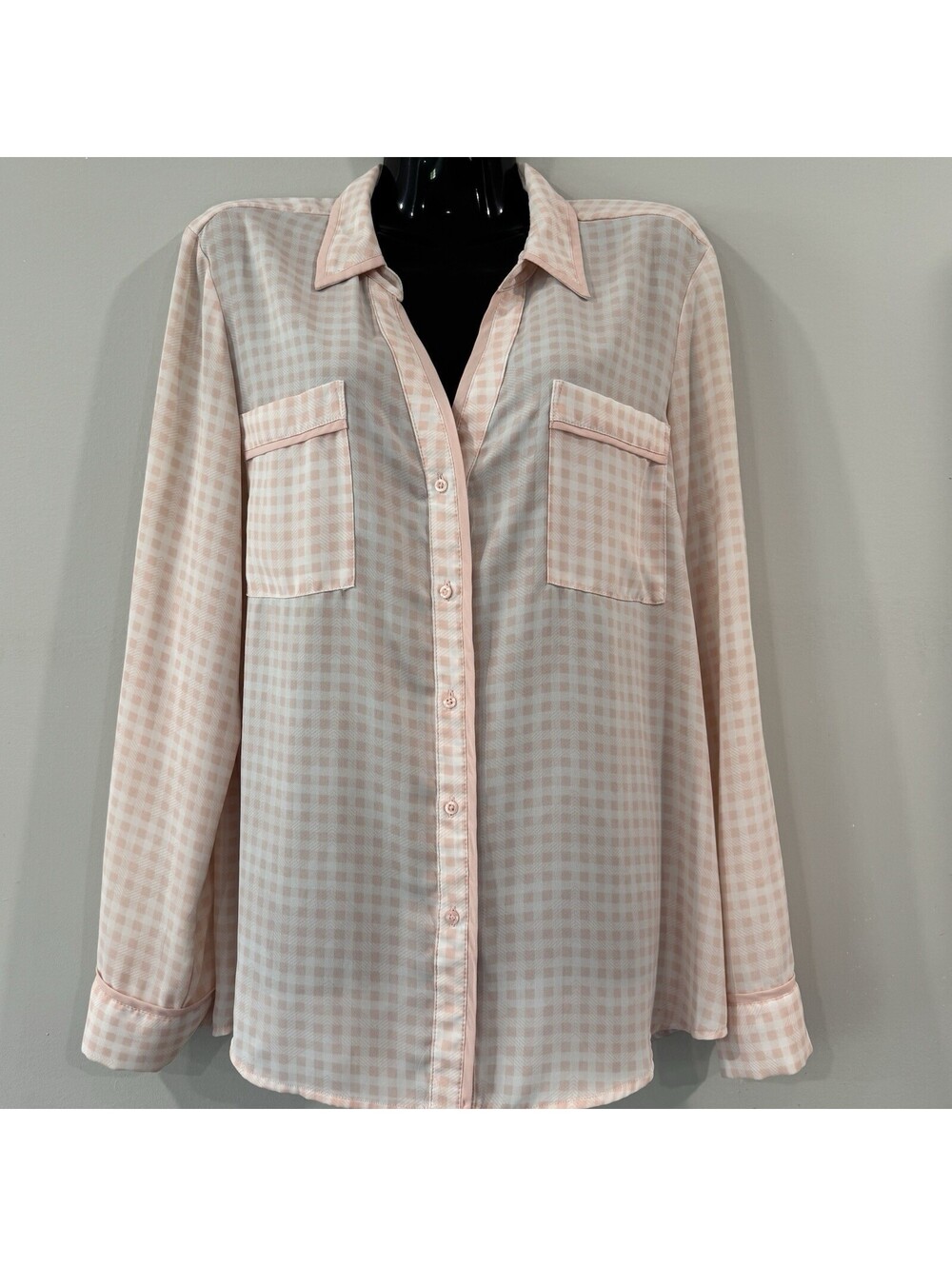 Candie's Lightweight Sheer Long Sleeve Button Up Dual Pocket Blouse Top Size XL